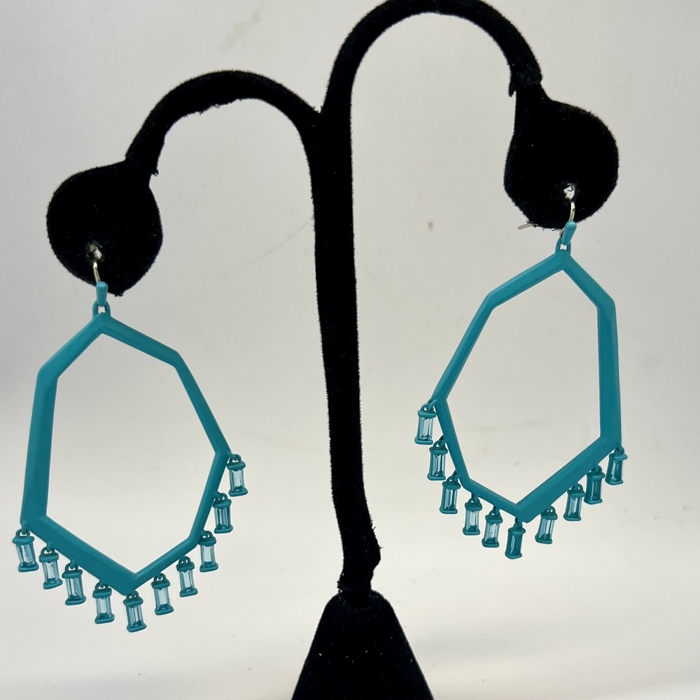 Teal Matte Geometric Statement Dangle Earrings - image 1